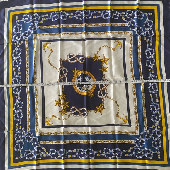 Carolina Herrera 100% silk women’s nautical print blue gold scarf - Picture 3 of 10